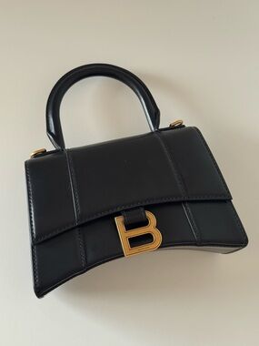 Balenciaga Black Top Handle Hourglass Satchel with Gold 'B'